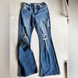 KanCan Blue Flare Jeans with Distressed Accents